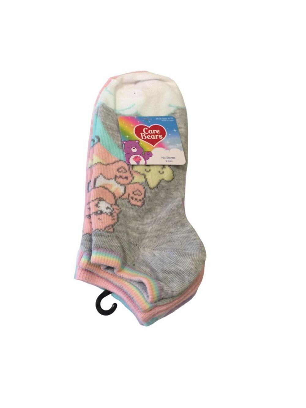 Care Bears Women's No Shows Size 4-10 Pastel Gray Pink Mint Set of 5